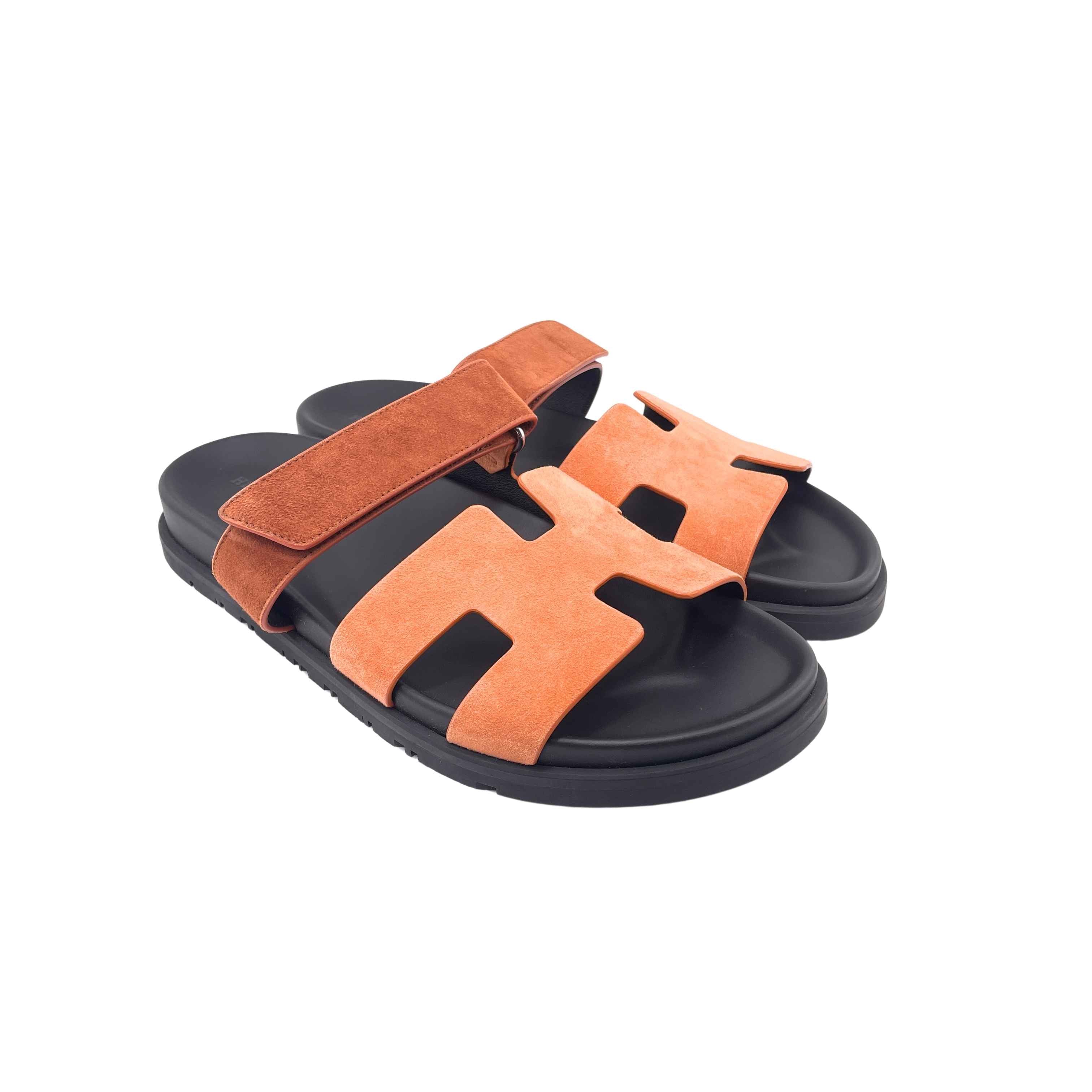 Hermès Chypre Sandal Orange/Gold Suede