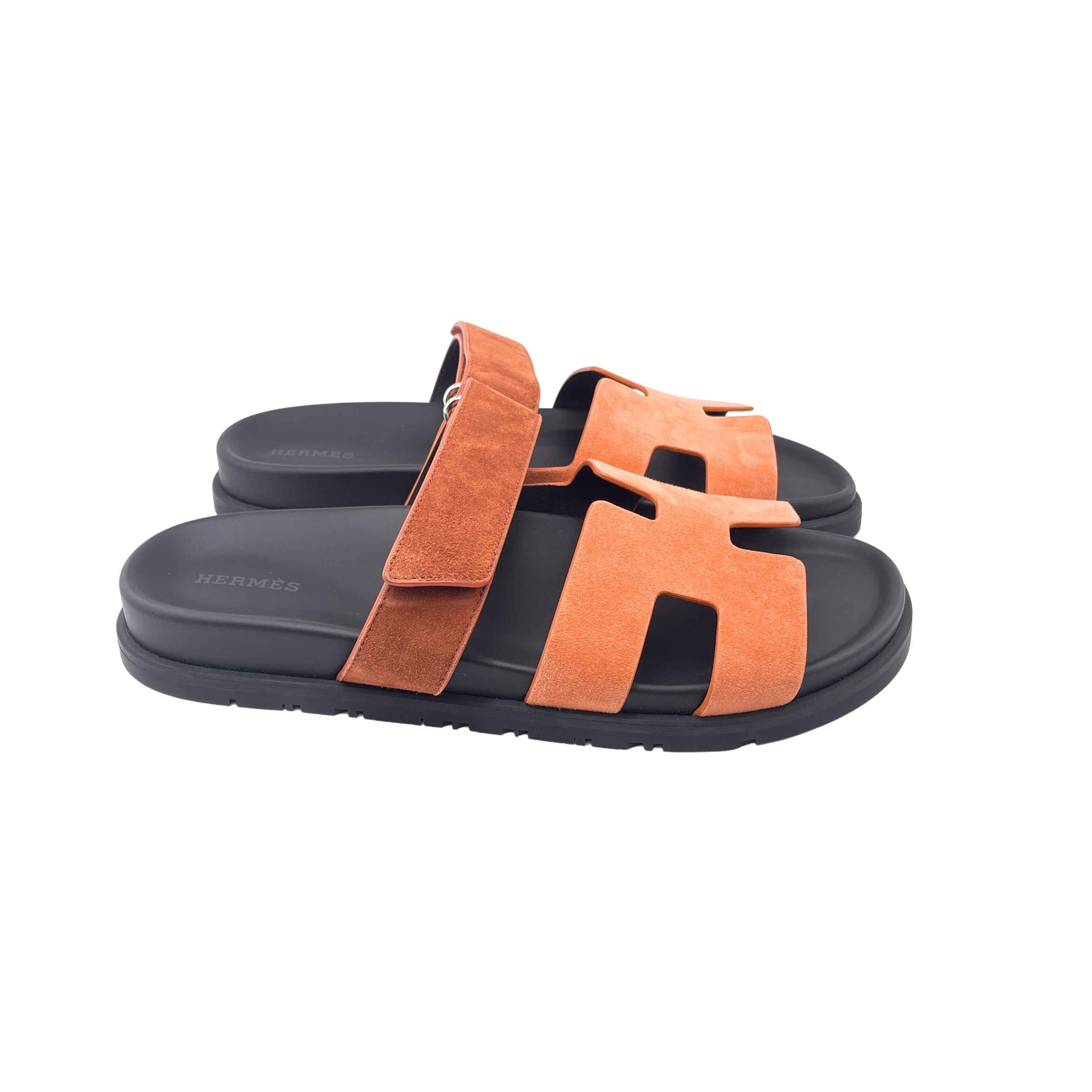 Hermès Chypre Sandal Orange/Gold Suede